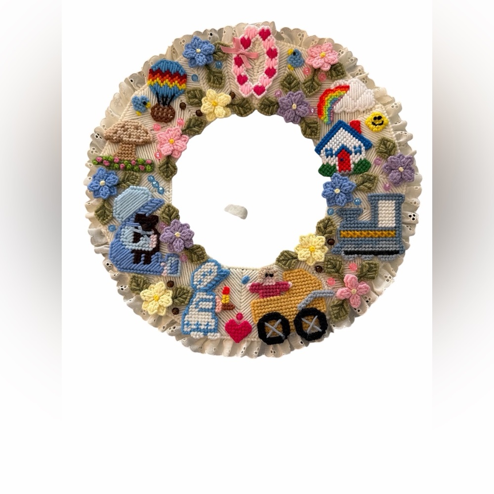 Colorful Handmade Crochet Needlepoint Wreath